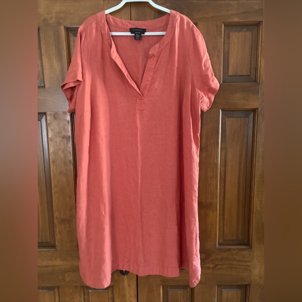 Tahari Women’s 100% linen rust shift dress size 2X plus
